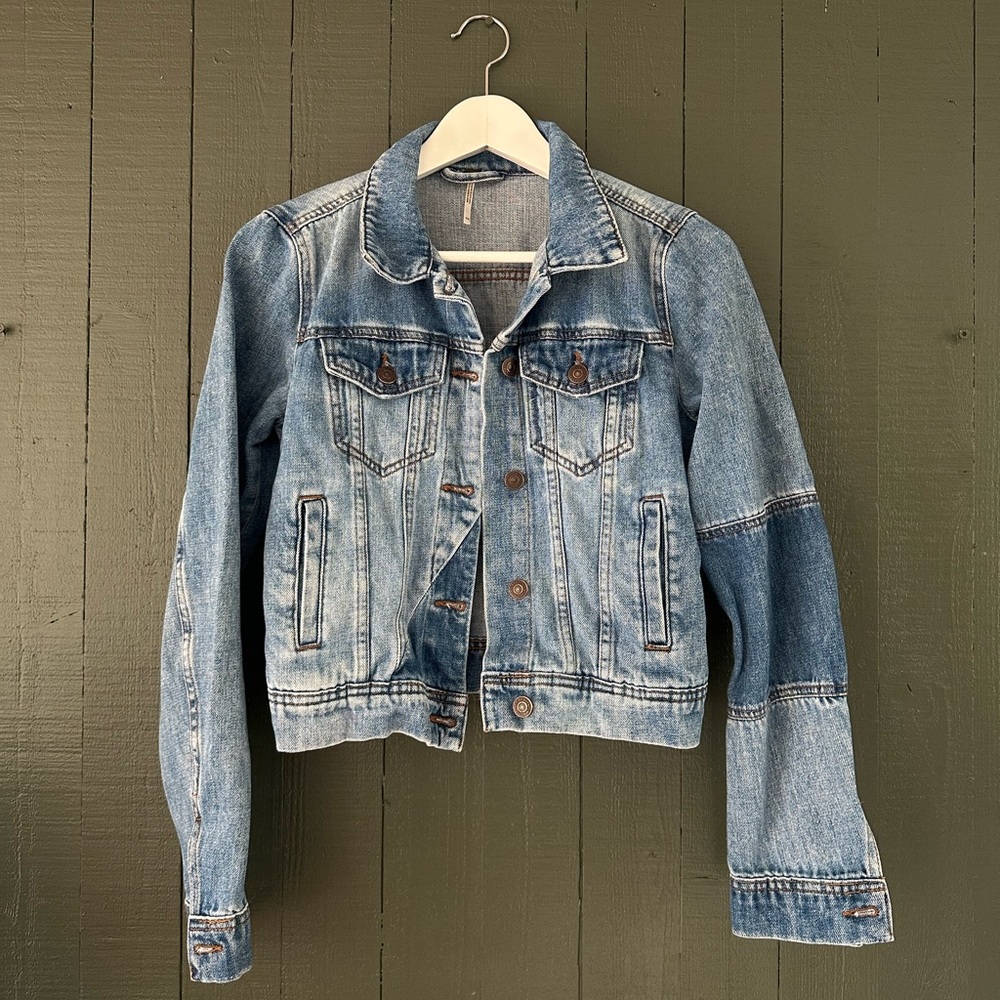 Free People Rumors Crop Denim Trucker Jacket